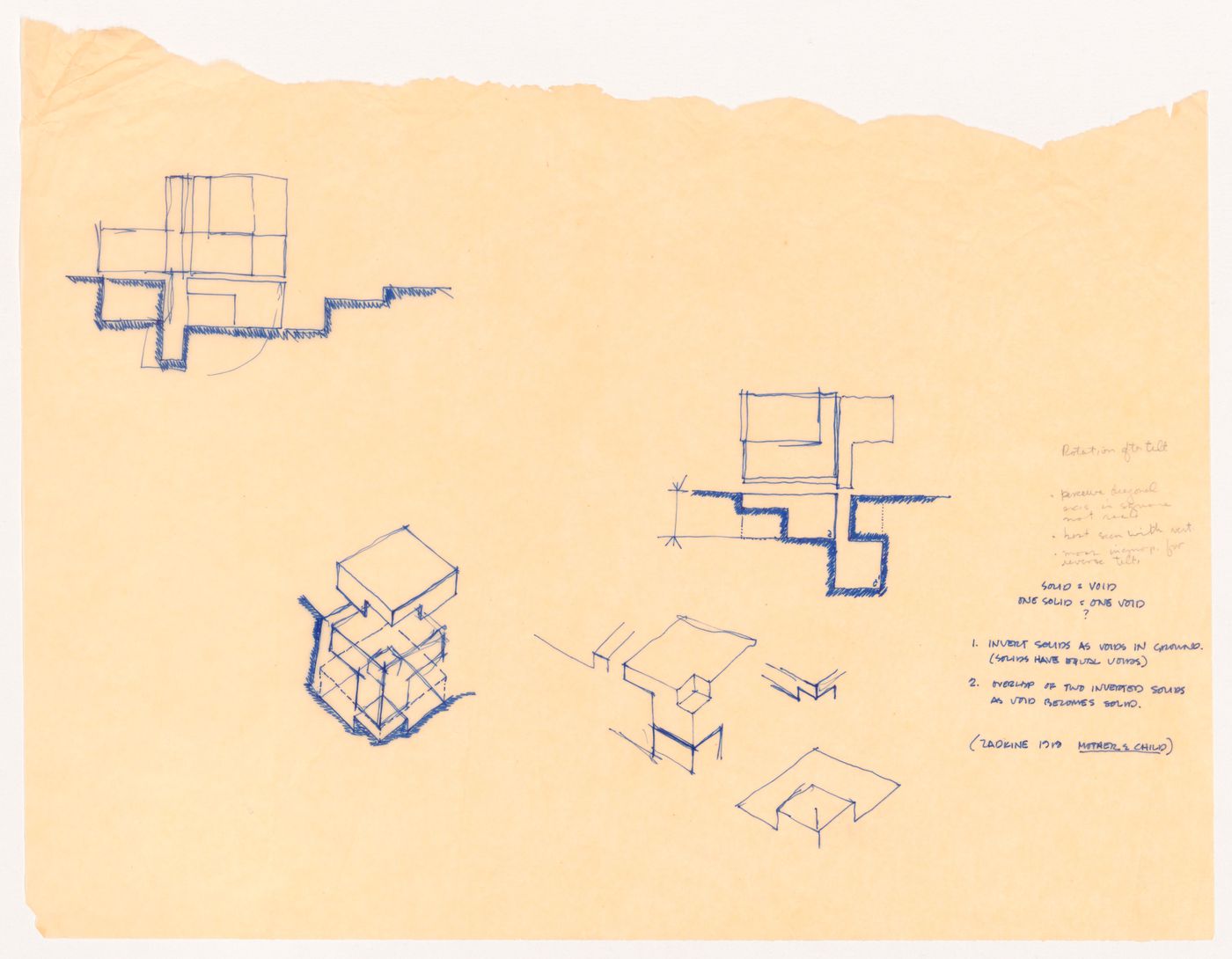 Sketch plans, axonometrics and notes for House 11a, Palo Alto, California