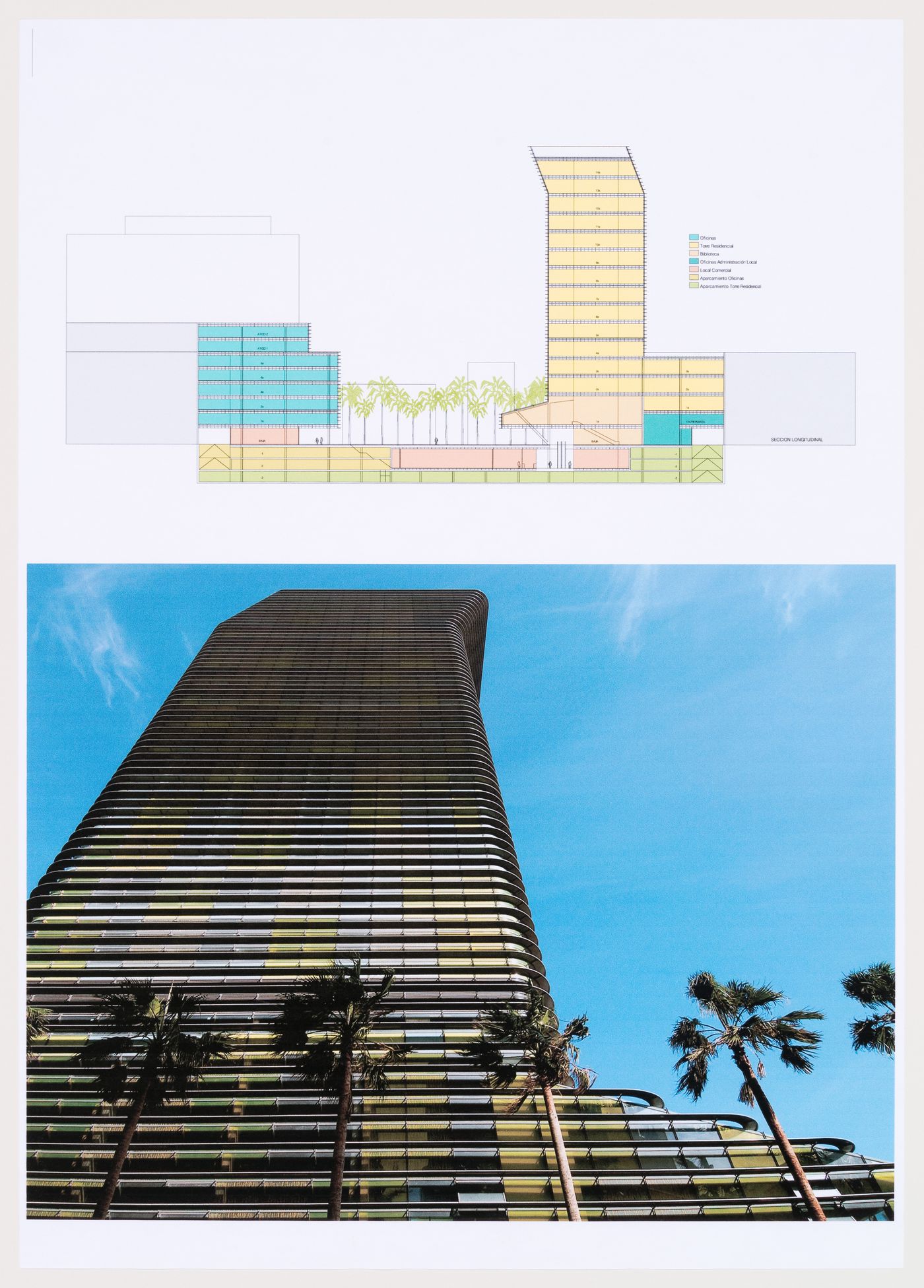 Section and view of the tower, Plaza y torre Woermann, Las Palmas, Canary Islands