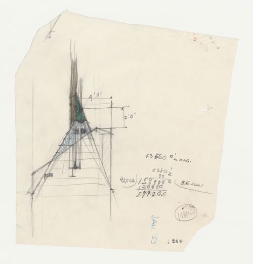 Wayfarers' Chapel, Palos Verdes, California: Sketch elevation for the top of the campanile
