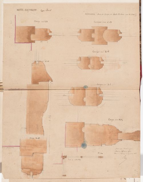 Joinery details for the courtyard door for the porte cochere, Hôtel Soltykoff