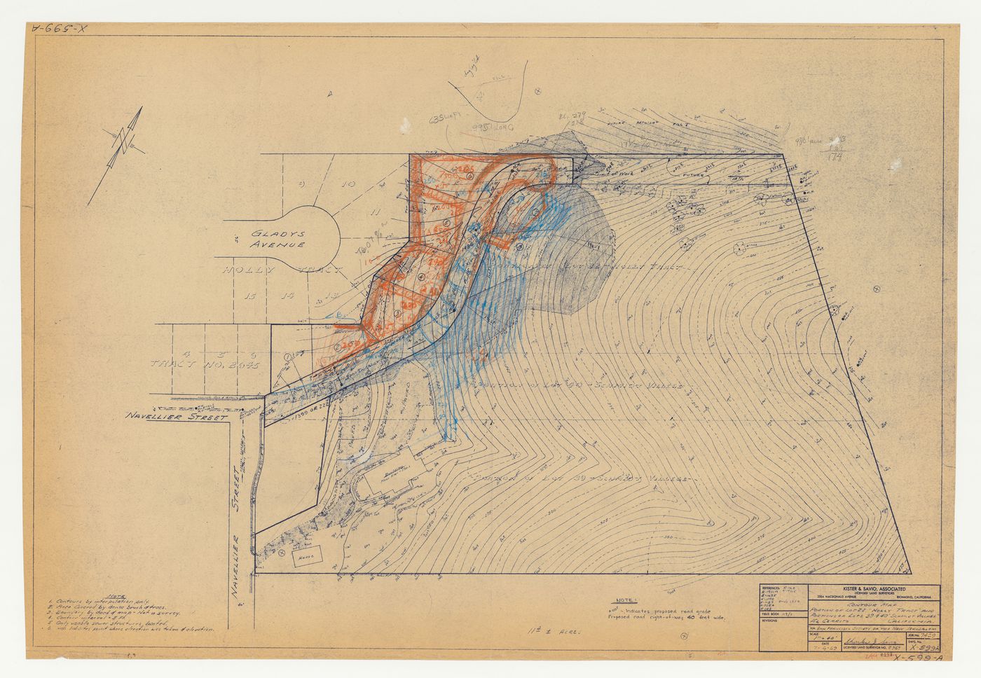 Swedenborg Memorial Chapel, El Cerrito, California: Sketches for lot subdivision and road plan on a contour map of lot 39 and part of lot 40