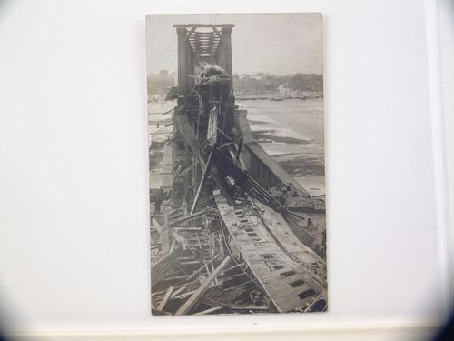 View of train derailment and Canadian National Railway Bridge collapse, Saskatoon, Saskachewan, Canada