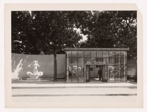 View of the entrance to the Musée des Arts Decoratifs [?], 1937 Exposition internationale, Paris, France
