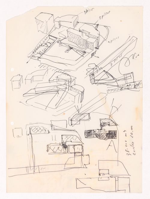 Sketch axonometric views for Habitações Colectivas da Mobil Oil Portuguesa, Matosinhos, Portugal