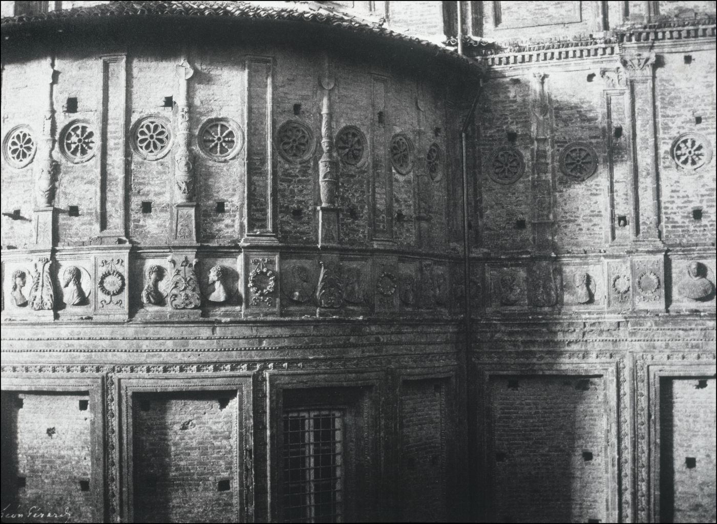 Church of Santa Maria delle Grazie, southern apse, view of terra cotta decoration, Milan, Italy