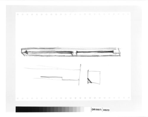 Sketch section, sketch plan [?] and sketch elevation for the E columns for the E,D,E,N, Pavilion, Rheinfelden, Switzerland