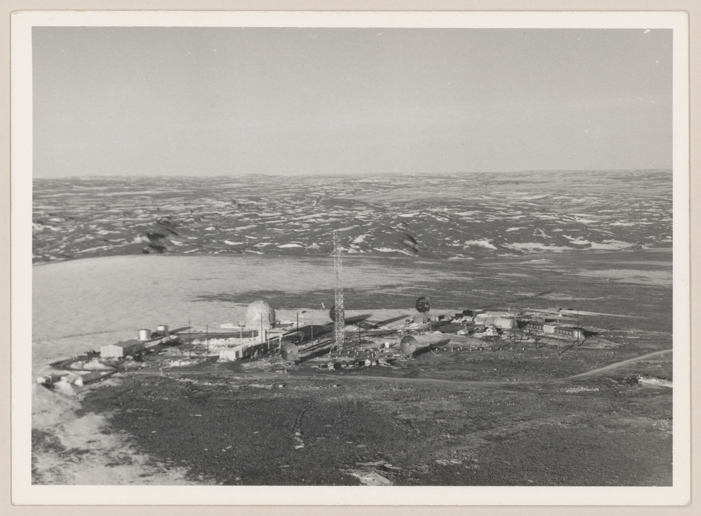 Aerial view of DEW Line radar station BAR-3, Tuktoyaktuk, Northwest Territories, Canada