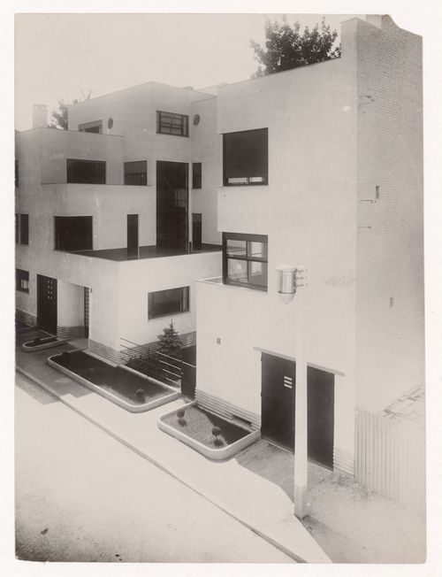 Partial view from above of the Allantini hôtel particulier exterior on Mallet-Stevens road in the 16th arrondissement, Paris, France