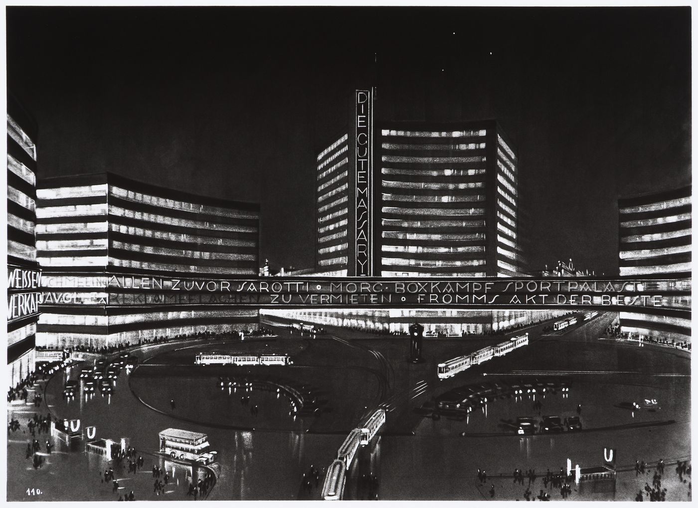 Photograph of a perspective drawing, probably for the competition for the urban renewal of Alexanderplatz 1928-1929, Berlin