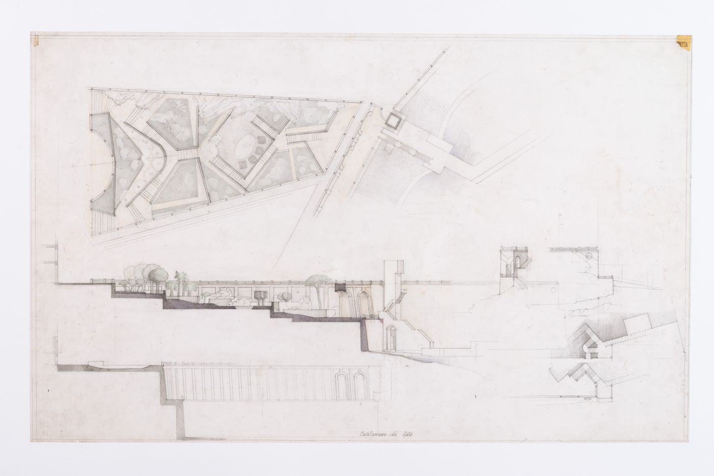 Plans, section and elevation for Marina di Petrolo, Castellammare di Stabia, Italy