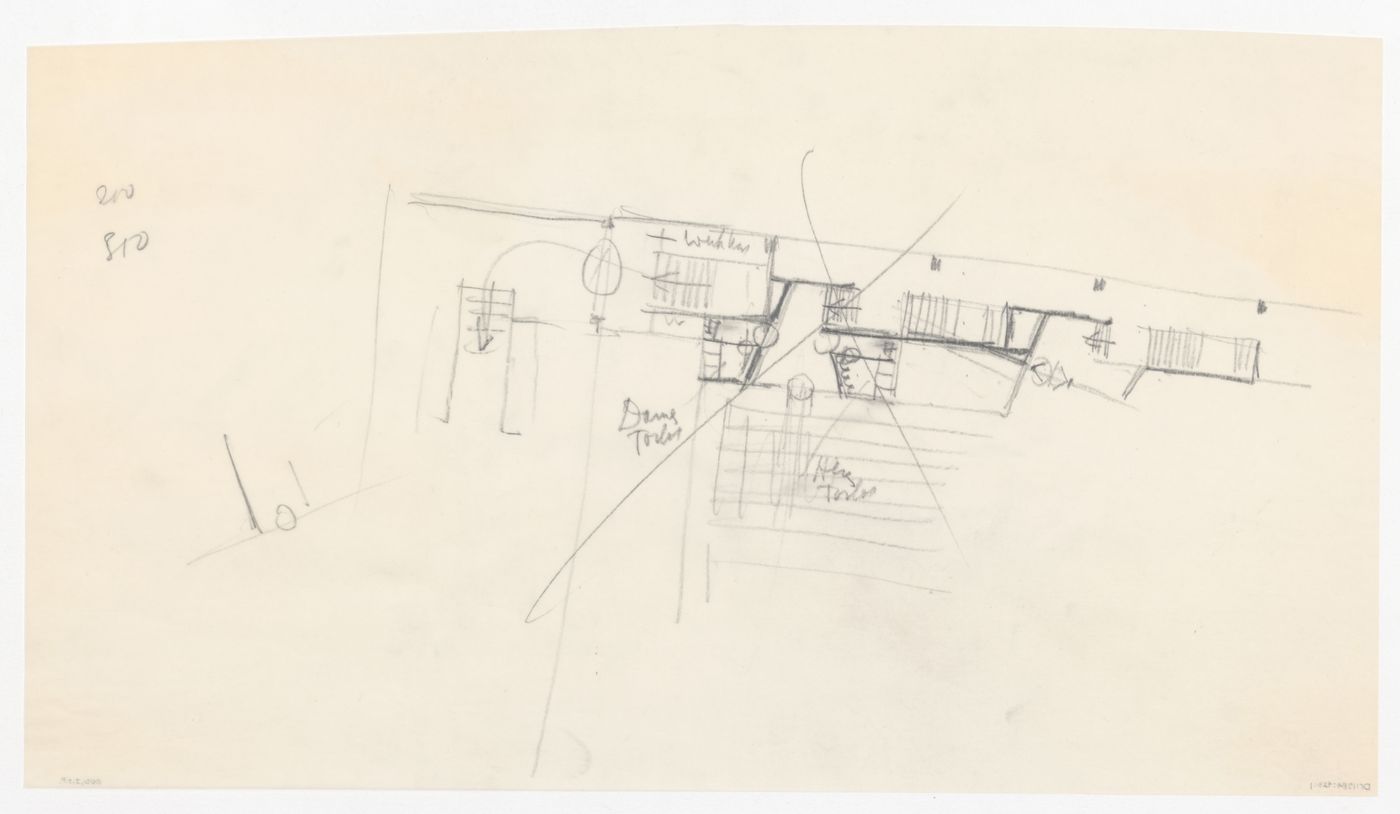 Sketch ground floor plan showing staircases for the Congress Hall Complex, The Hague, Netherlands