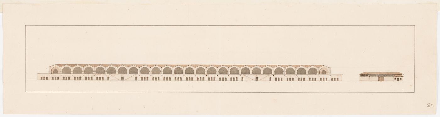 Elevation for two buildings, probably warehouses, for an "entrepôt de vins"