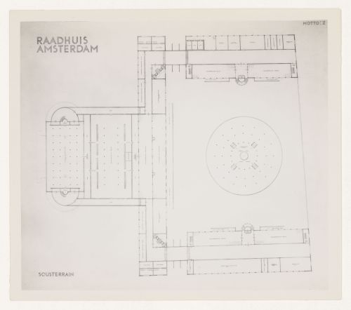 Photograph of a basement plan for J.J.P. Oud's competition entry for Amsterdam City Hall, Netherlands