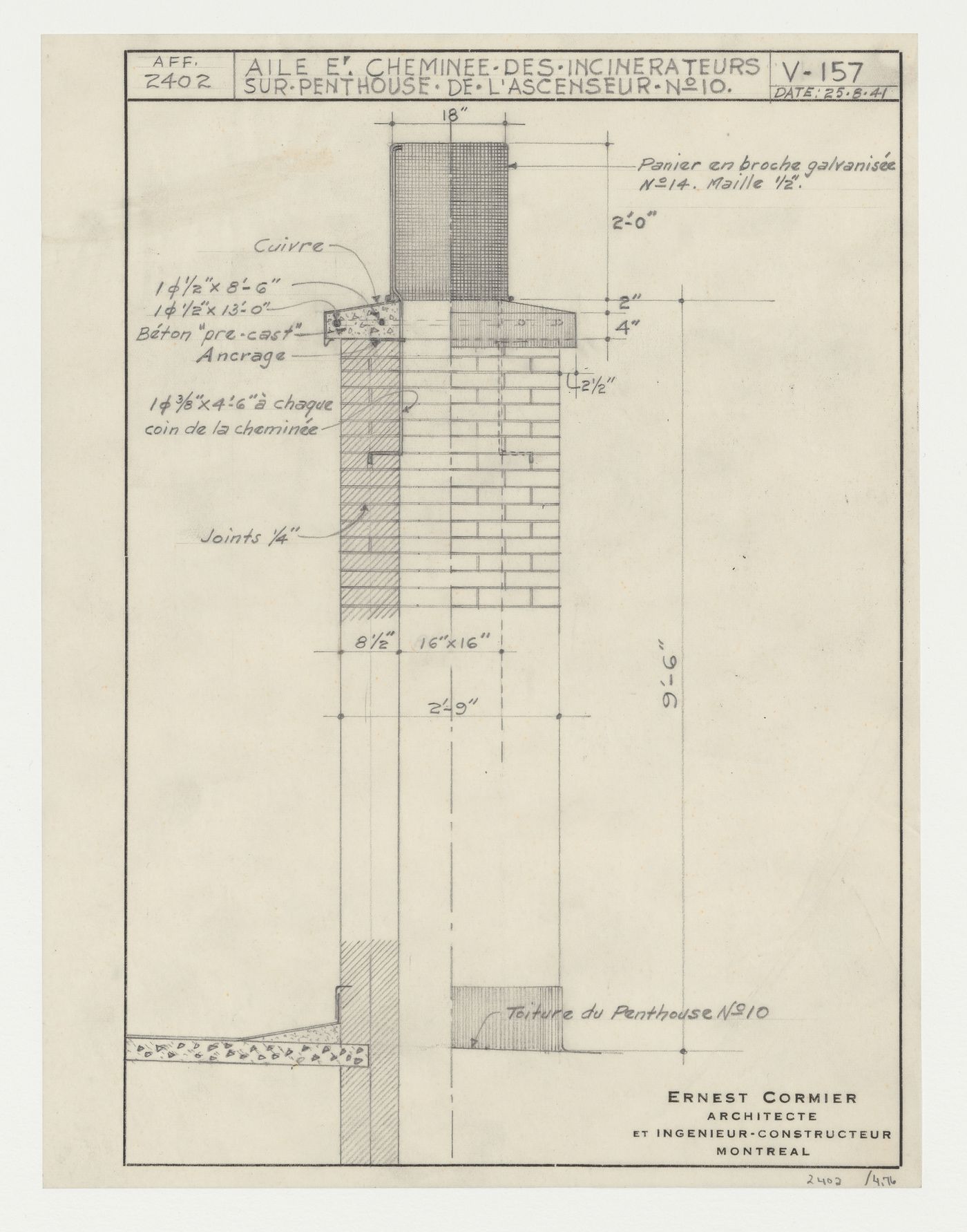 Détails des cheminées d'un incinérateur, Pavillon principal et campus, Université de Montréal, Montréal, Canada (1924-1947)