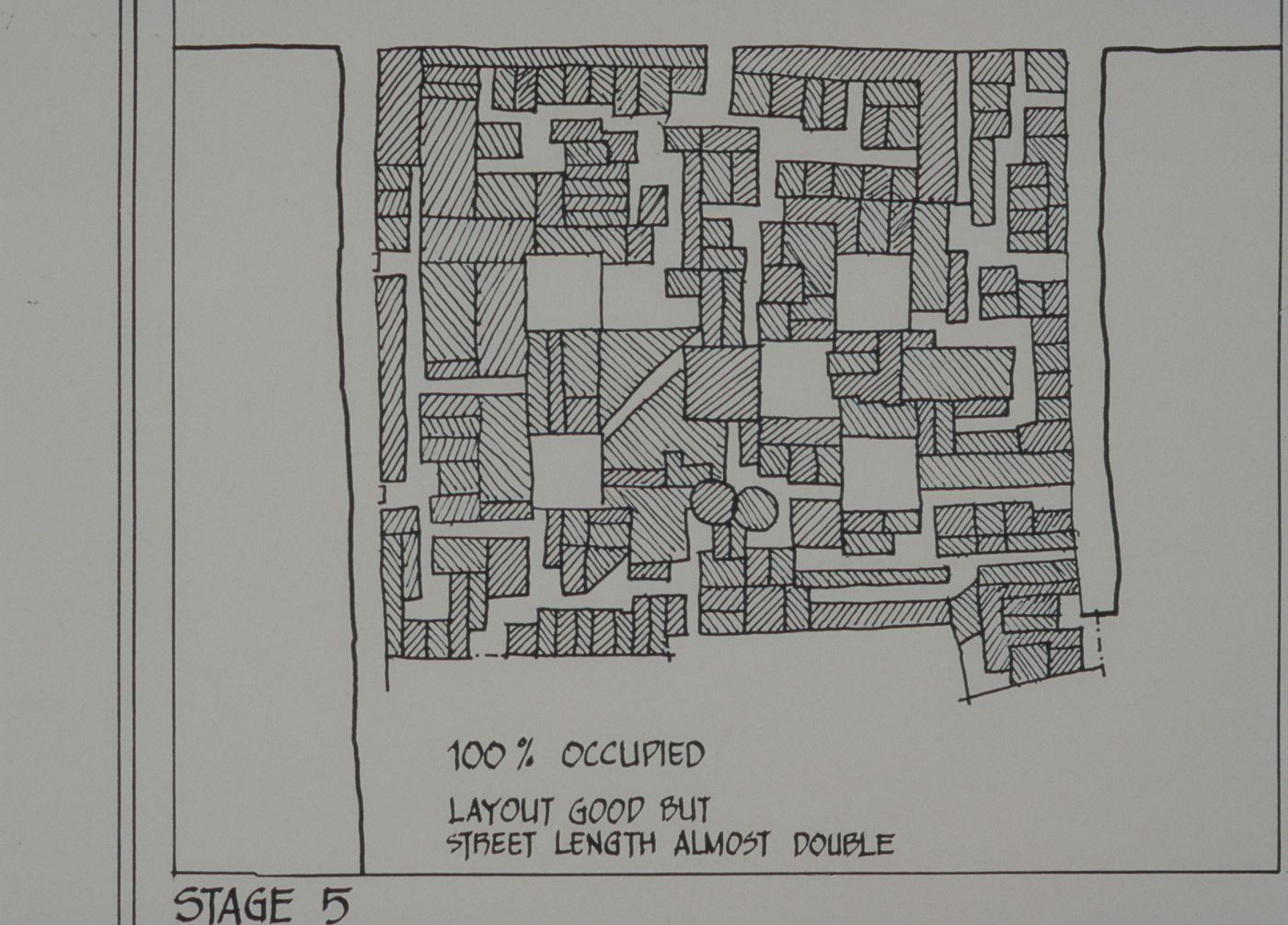 Site plan showing fifth stage of plot design process for the Aranya Housing Project, Indore, India