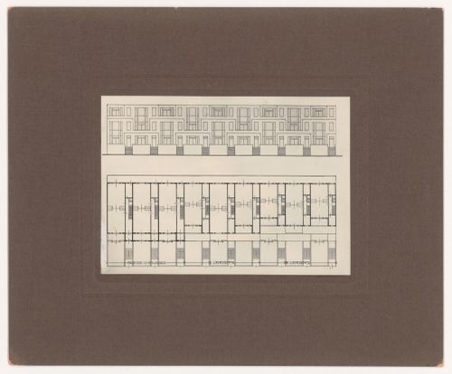 Photograph of a ground plan and elevation for terraced beach houses, Scheveningen, The Hague, Netherlands