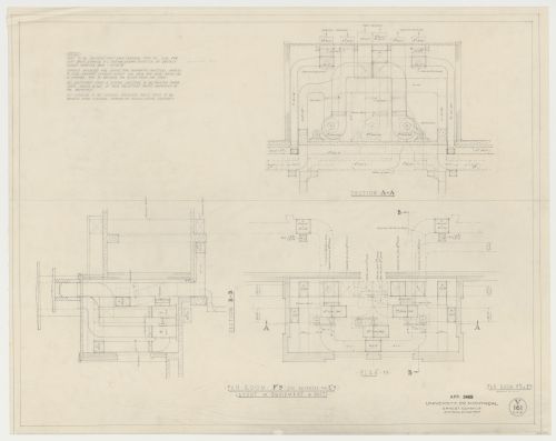 Détails de la salle de ventilation de l'aile F et de l'équipement, Pavillon principal et campus, Université de Montréal, Montréal, Canada (1924-1947)