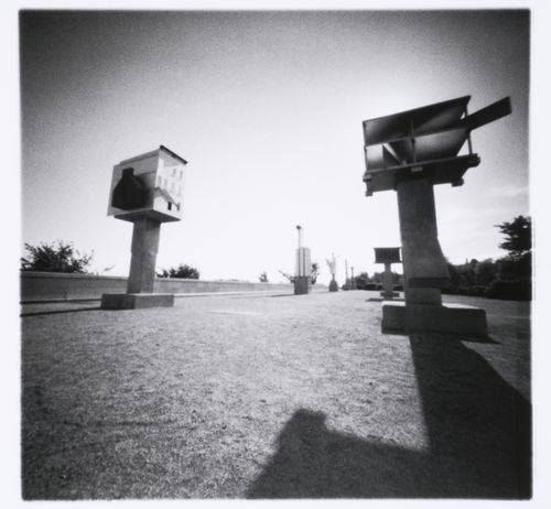 Partial view of the Canadian Centre for Architecture Garden showing Allegorical Columns, Montréal, Québec, Canada