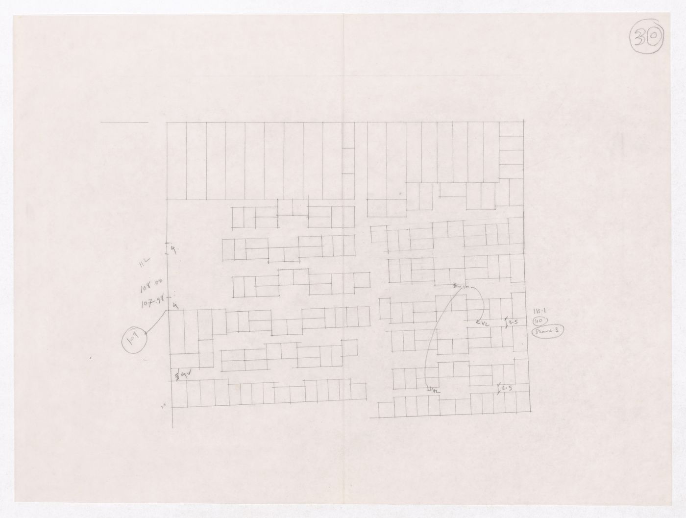 Sketch showing plots layout development for Minimum Cost Housing Group's plot in Aranya township, India, for Aranya Housing Project