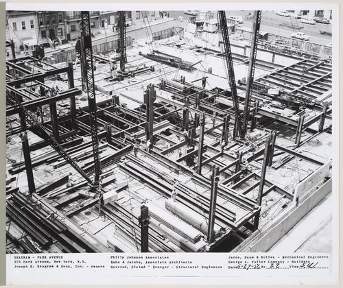 Seagram building under construction, 375 Park avenue, New York, N.Y., south-west view
