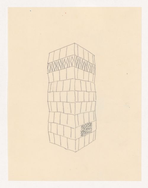 Perspective sketch for a tiled stove with faceted sides