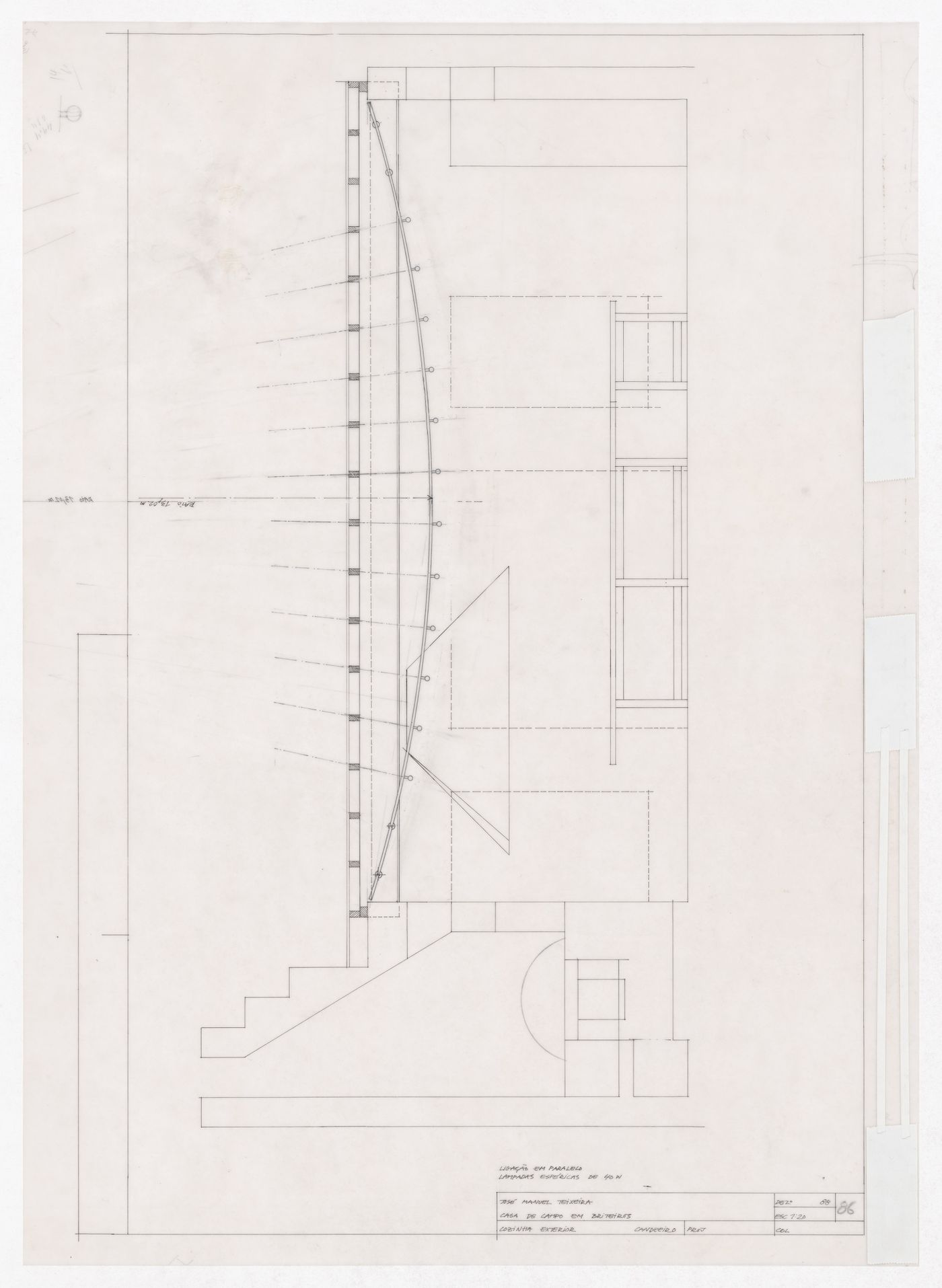Exterior kitchen lighting section for Casa J. M. Teixeira, Quinta do Forno, Briteiros - Guimarães, Portugal