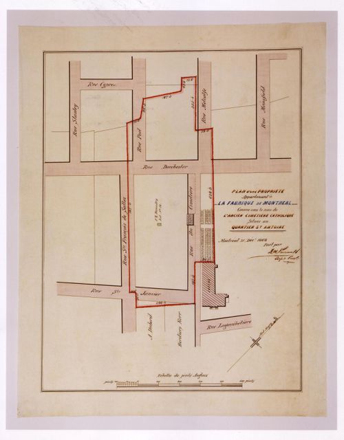 Site plan of the Cimetière du faubourg Saint-Antoine (also known as l'Ancien Cimetière Catholique), Montréal