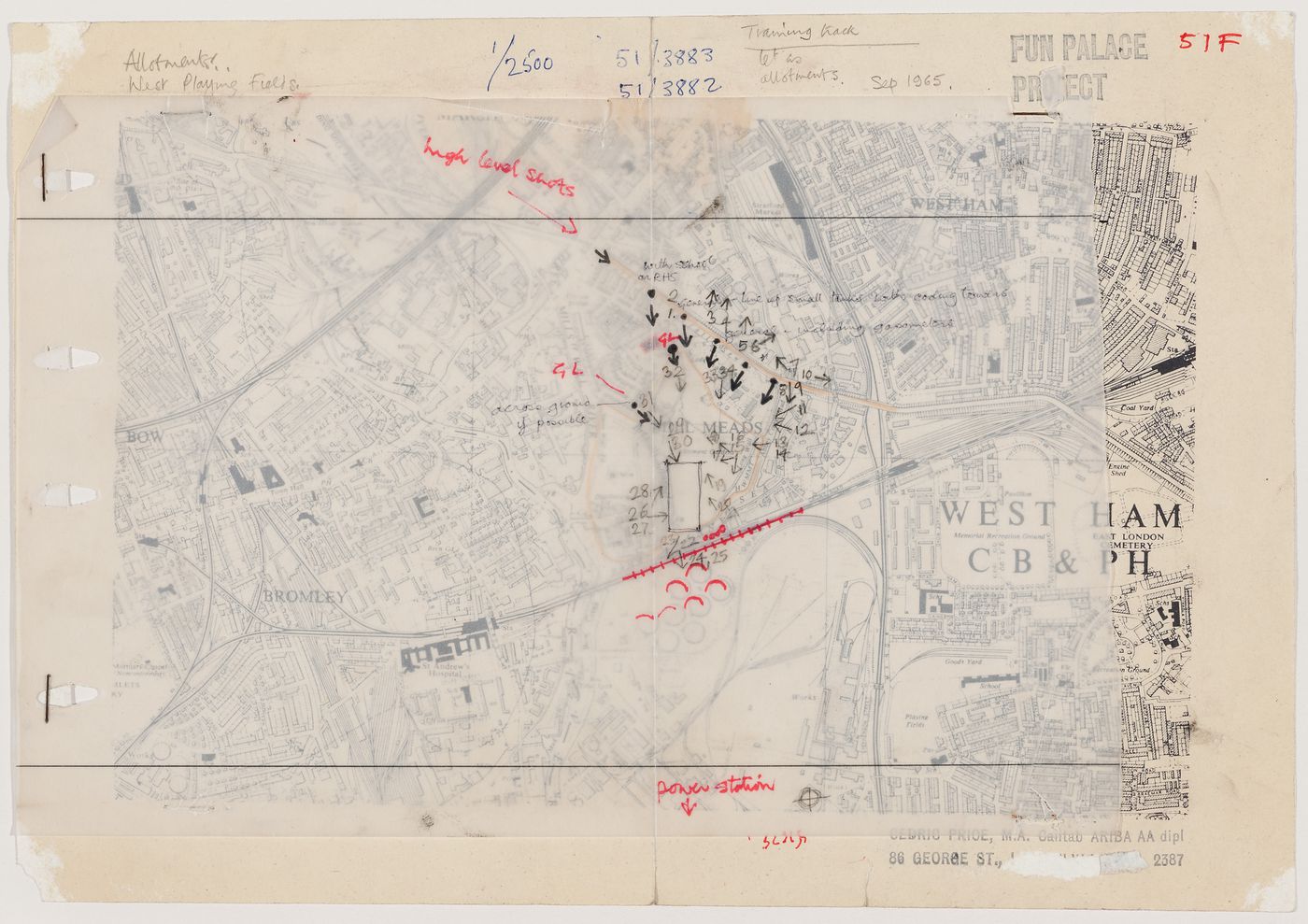 Map with overlaid sketch indicating the site for the Fun Palace at Mill Meads (Fun Palace project)