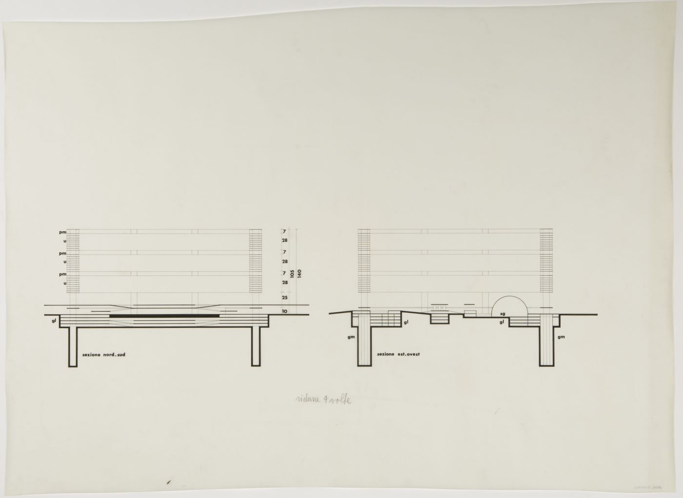 Centro direzionale di Torino, Turin, Italy: north-south and east-west sections