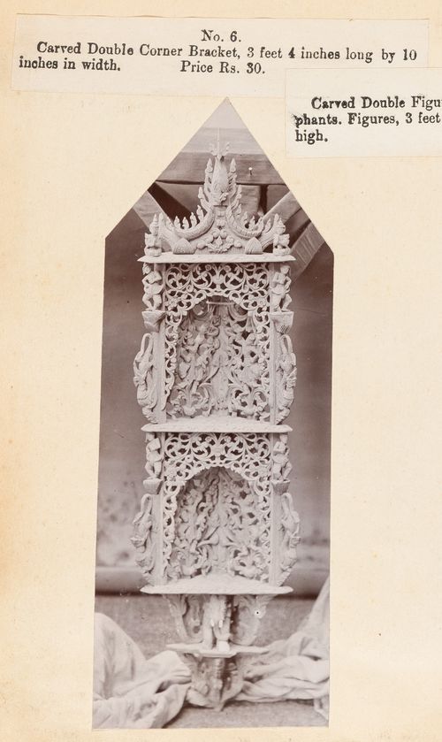 View of a corner shelf, F. Beato Limited, C Road, Mandalay, Burma (now Myanmar)