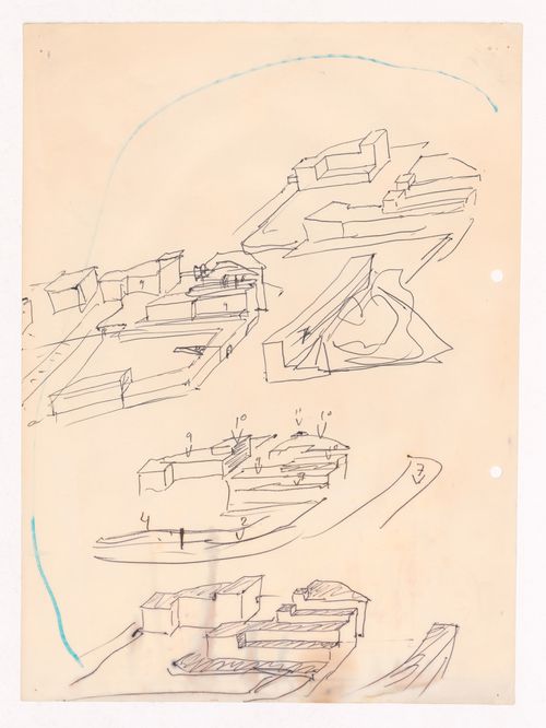 Sketch axonometric views for Habitações Colectivas da Mobil Oil Portuguesa, Matosinhos, Portugal