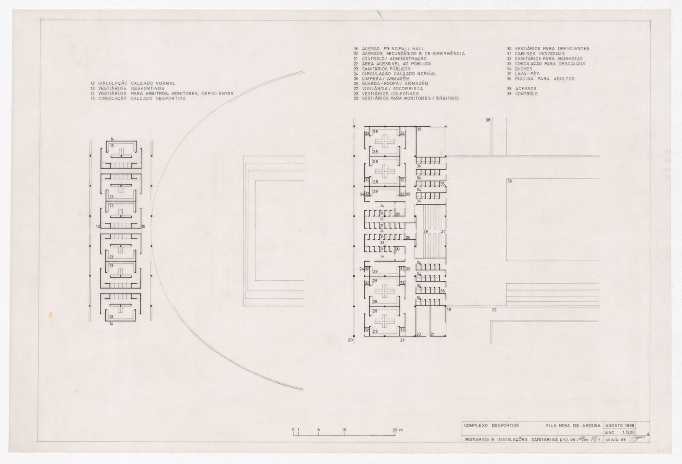 Plans for changing rooms and sanitary facilities for Complexo Desportivo de Vilanova de Arousa, Vilanova de Arousa, Spain