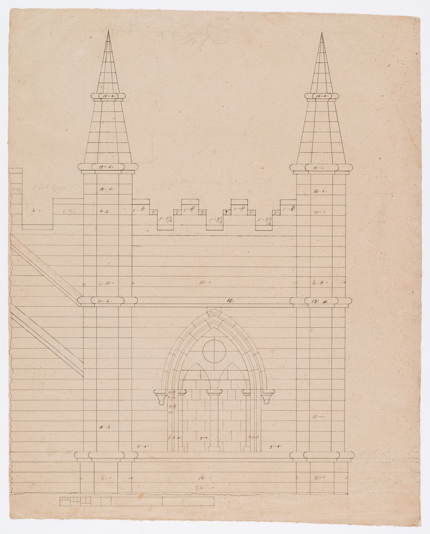 Partial elevation for the Tour de la Persévérance for Notre-Dame de Montréal