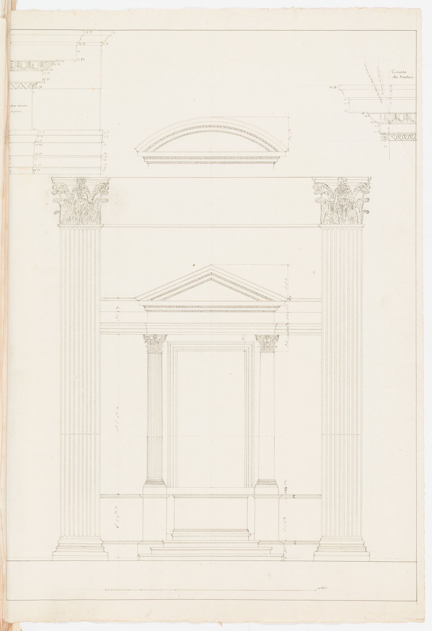 Elevation of a Corinthian portico and profiles of the pedimental cornice