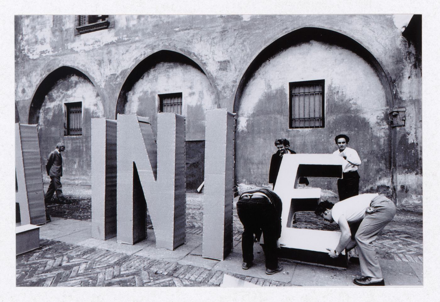 Photograph of the construction of the installation for Carabinieri