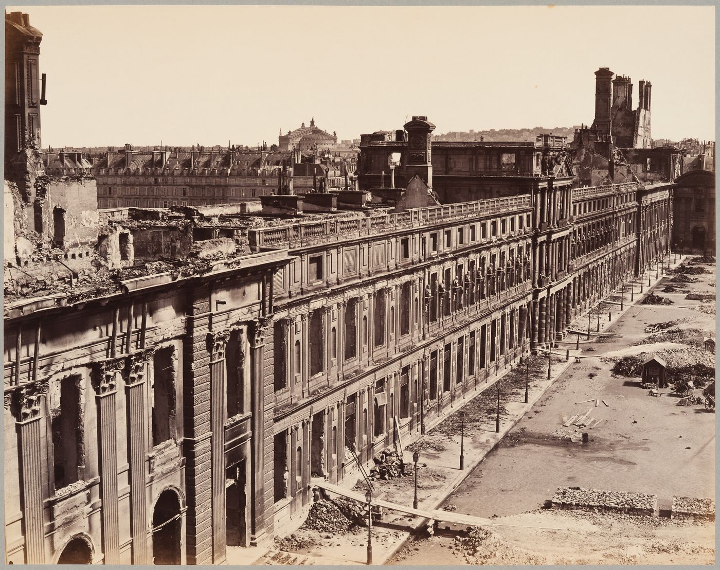 View of the Tuileries exterior facade after the Paris Commune, Paris, France