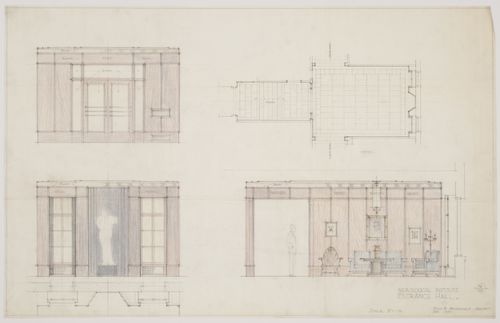 Montréal Neurological Institute, Montréal, Québec: interior elevations and plan for entrance hall