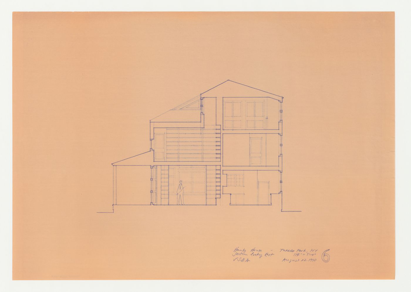 Section looking east for the Hanks-Paré Residence, Tuxedo Park, New York