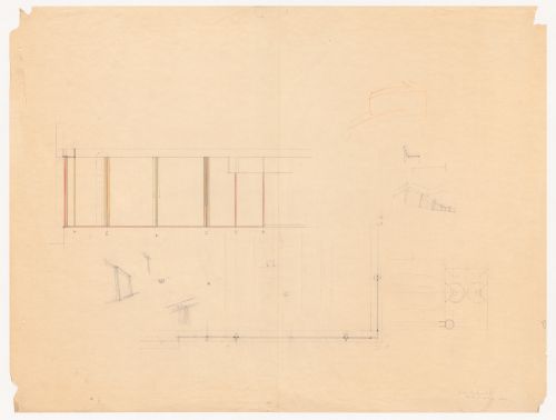Partial elevation, partial plan and sketches for Casa Manuel Magalhães, Porto