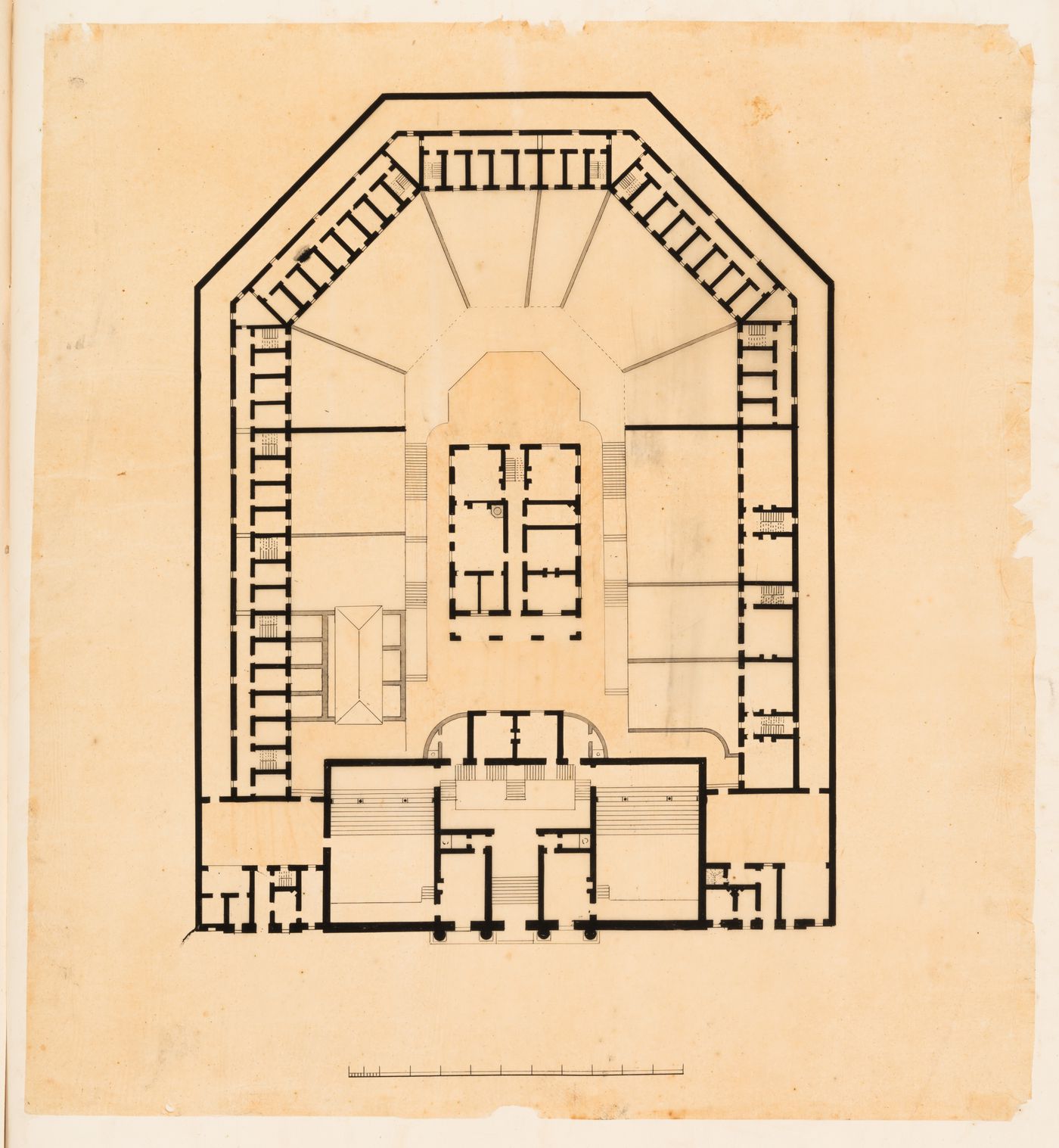 Prison with a half-octagon plan, England: Plan of the "rez-de-chausée"
