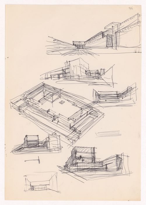 Sketch perspectives and axonometric view for Casa Manuel Magalhães, Porto, Portugal
