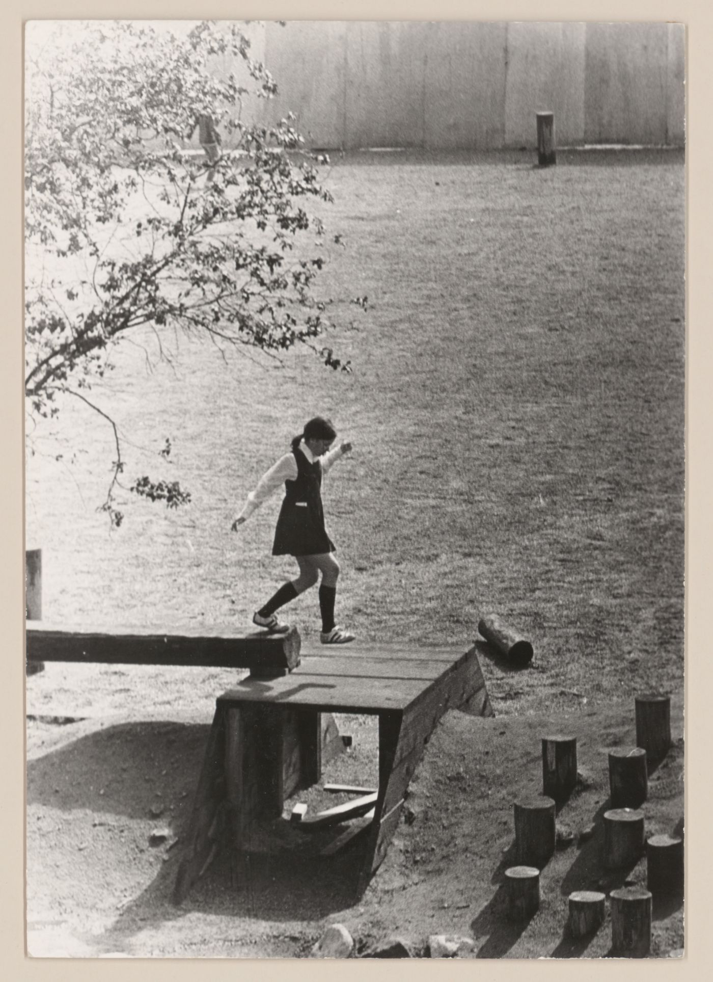 View of child playing in Talmud Torah School Playground, Vancouver, British Columbia