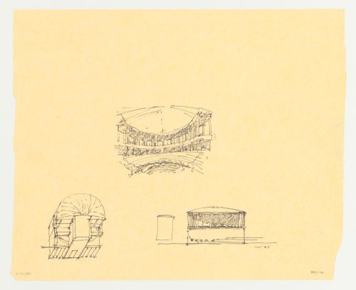 Perspective, elevation and axonometric sketches for the Phoenix Municipal Government Center Competition
