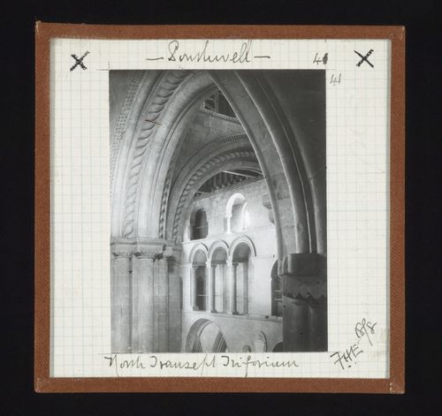 View of triforium of north transept of Southwell Minster, Southwell, Nottinghamshire, England