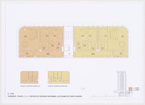 Plans and section, Plaza y torre Woermann, Las Palmas, Canary Islands