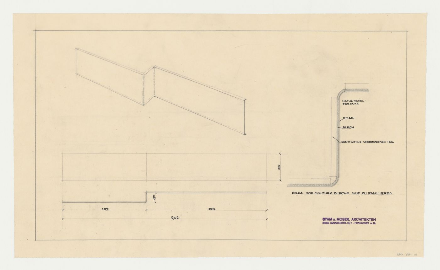 Axonometric, plan, section, and elevation for wall tiling for an unidentified project, Netherlands