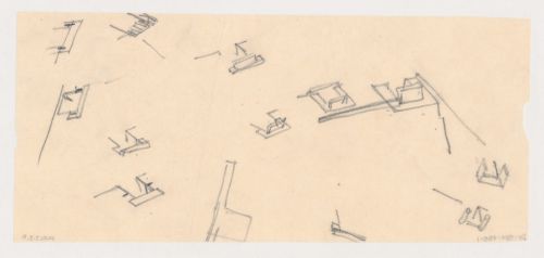 Partial sketch axonometrics for a doorway and partial sketch plan, possibly for the church for Kiefhoek Housing Estate, Rotterdam, Netherlands