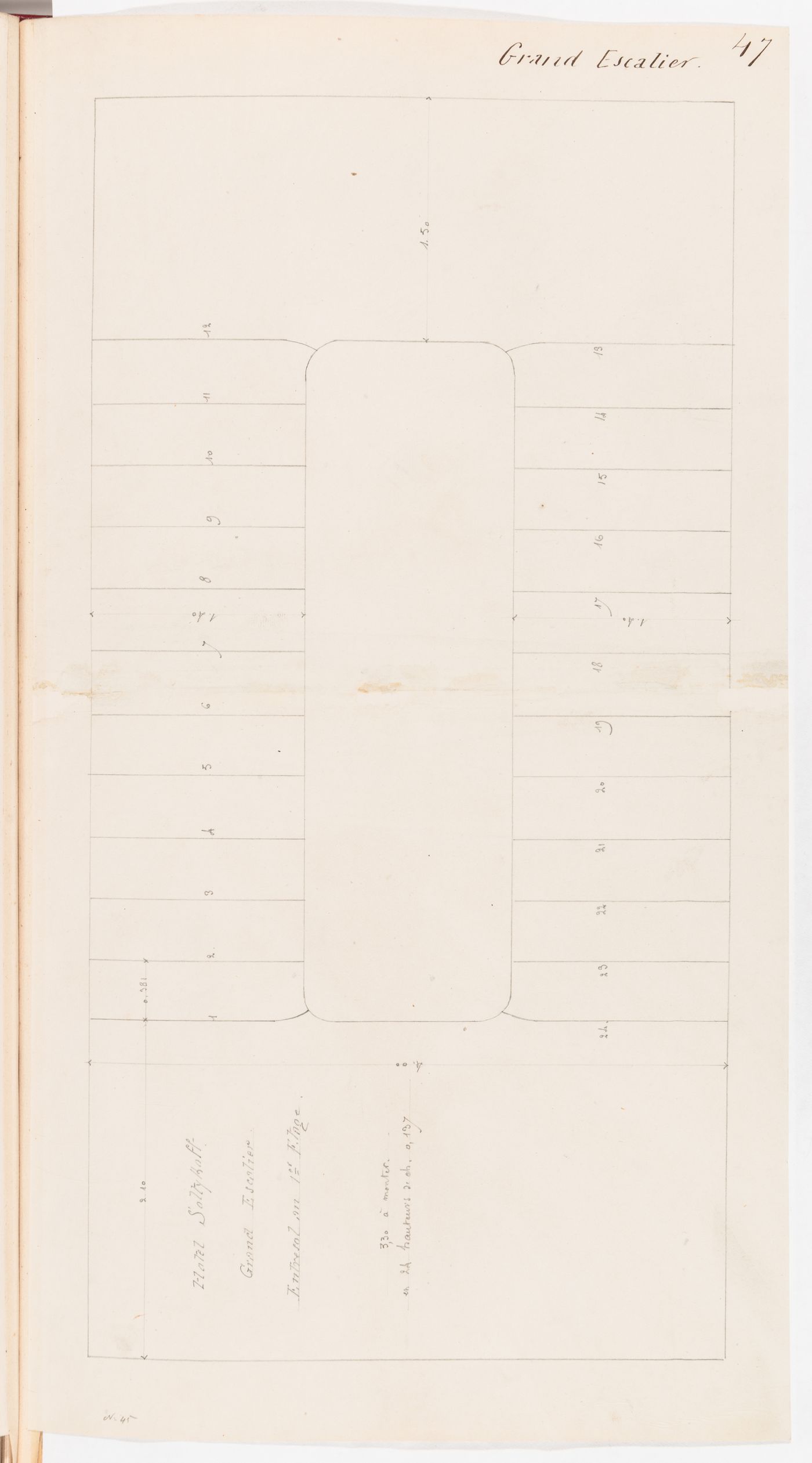 Plan for the grand staircase between the "entresol" and the first floor, Hôtel Soltykoff