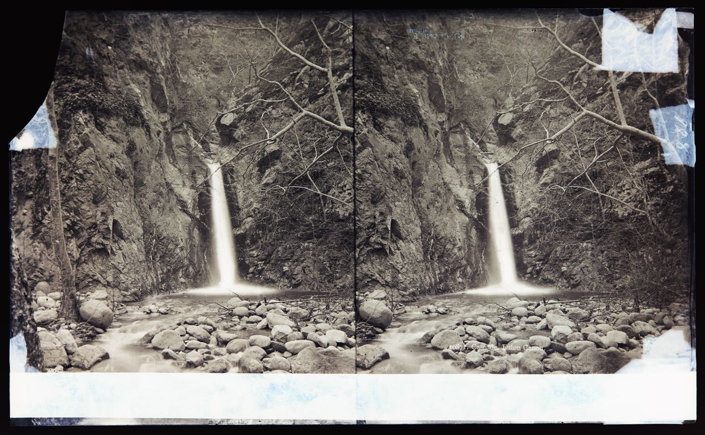 Stereograph of La Belle Cascade, Eaton Canyon, Los Angeles, California, United States of America