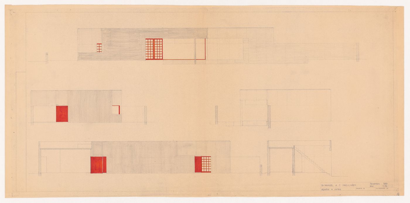 Elevations and sections for Casa Manuel Magalhães, Porto